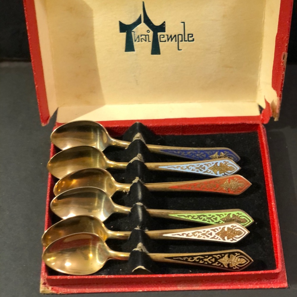 Thai Temple set of 6 gold plated spoons